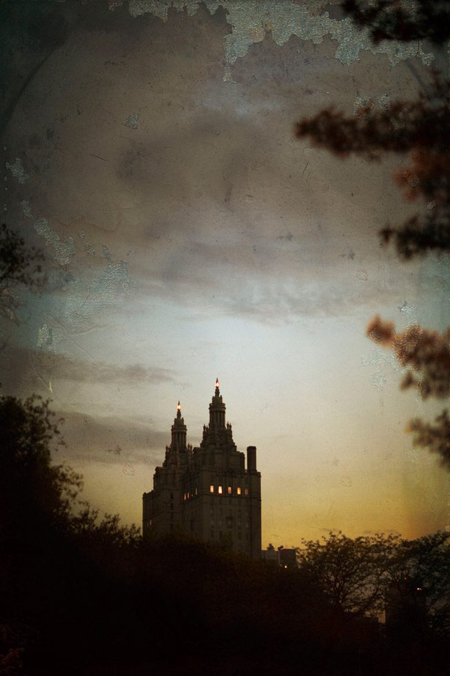 A photograph of the San Remo in New York City at sunset