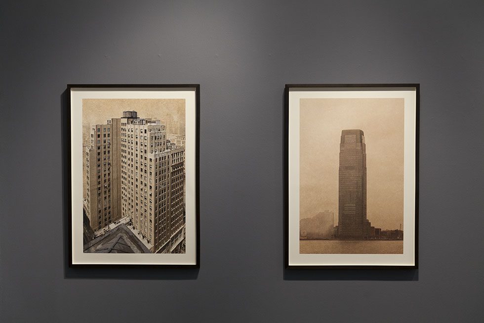 A photograph of Marc Yankus’ photographs on exhibit on display at Clamp