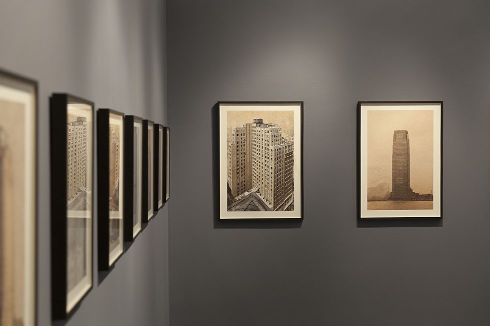 A photograph of Marc Yankus’ photographs on exhibit on display at Clamp