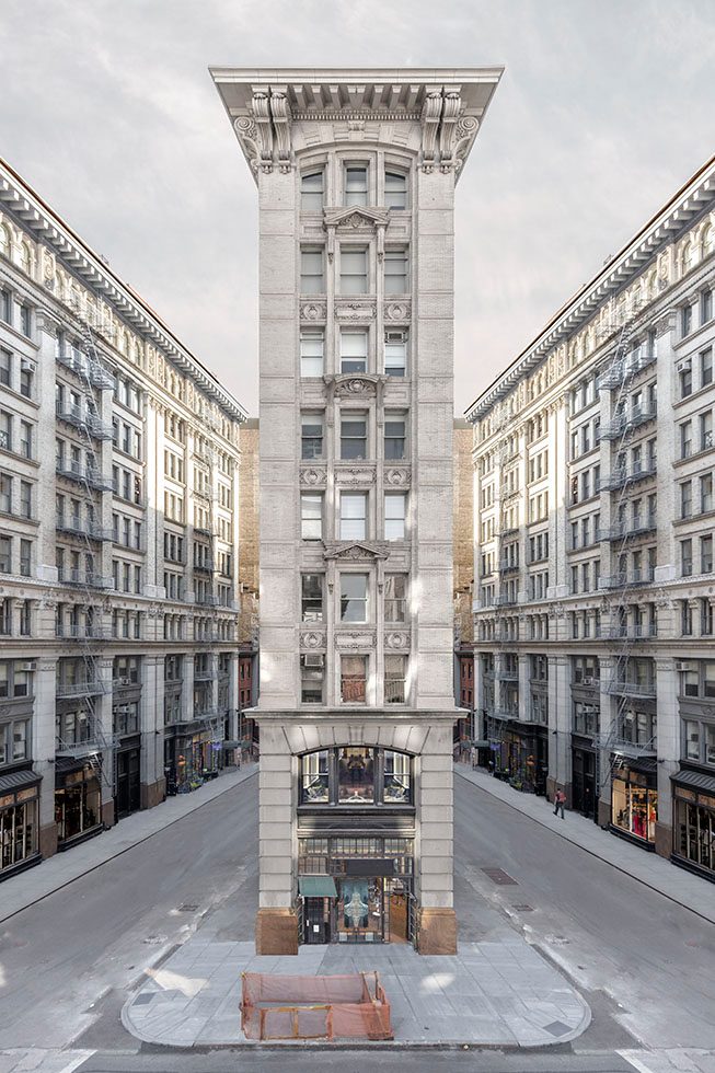 A digitally altered photograph of a building in New York City