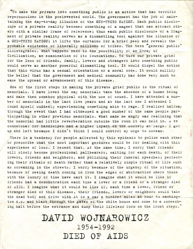 Memorial Flyer (St. Mark’s Church-In-The-Bowery) by David Wojnarowicz