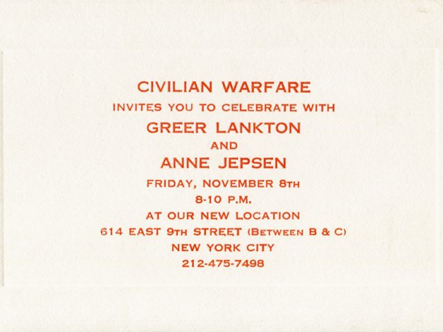 Greer Lankton, Invitation to two-person exhibition at Civilian Warfare