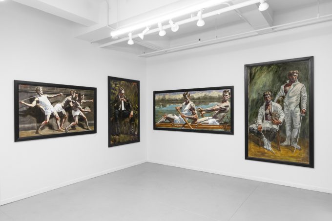 This is a photograph of an installation of paintings by Mark Beard.