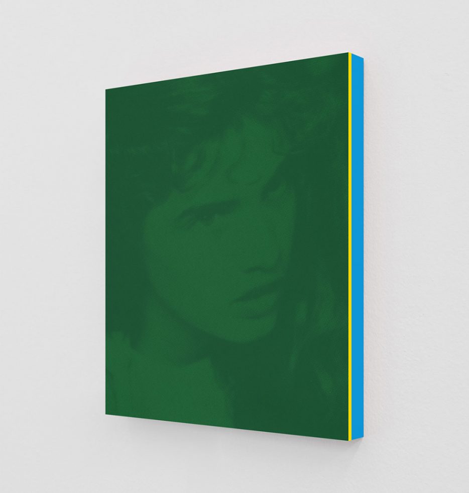 This is a green print of Heather Langenkamp as Nancy from the film “A Nightmare on Elm Street.”