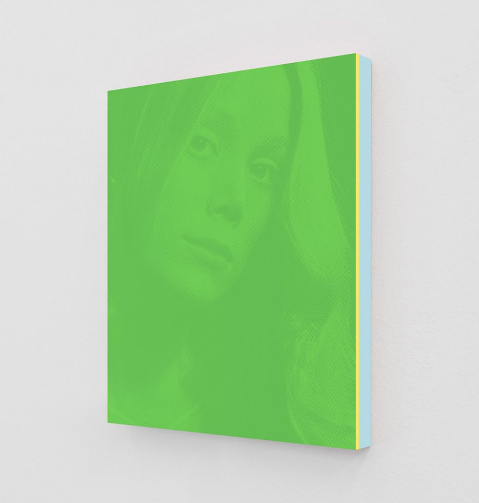 This is a lime green print of Sissy Spacek from the movie Carrie.