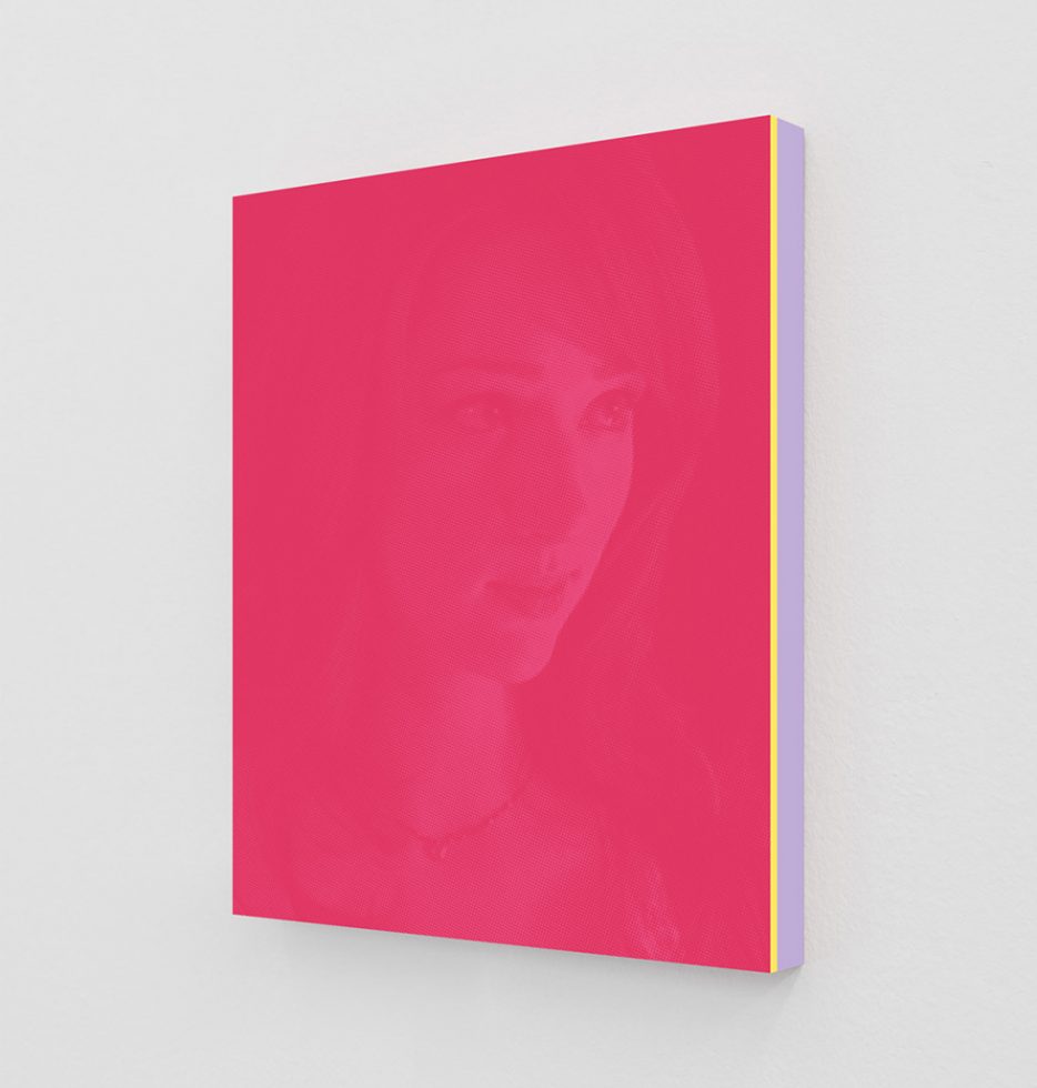 This is a bright pink print of Kristen Connolly as Dana from the film “The Cabin in the Woods.”