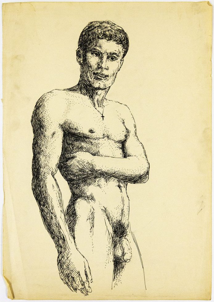 Nude Model Wearing a Cross Necklace by John S. Barrington