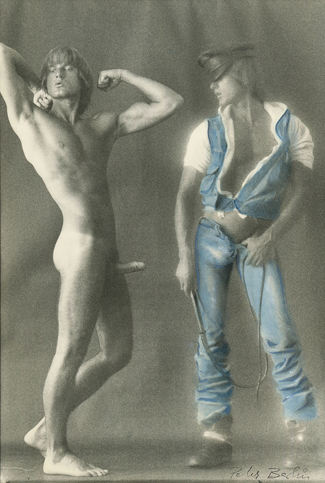 Double Self Portrait in Denim Outfit with Whip by Peter Berlin