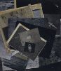 A picture of a pile of newspaper and magazine clippings of planets, outer space, water, rocks, and an airplane.