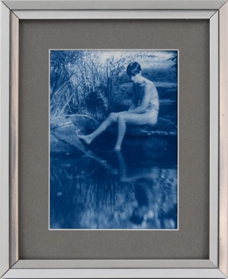 Curtice Taylor, Untitled, Man sitting on steps cyanotype, ClampArt