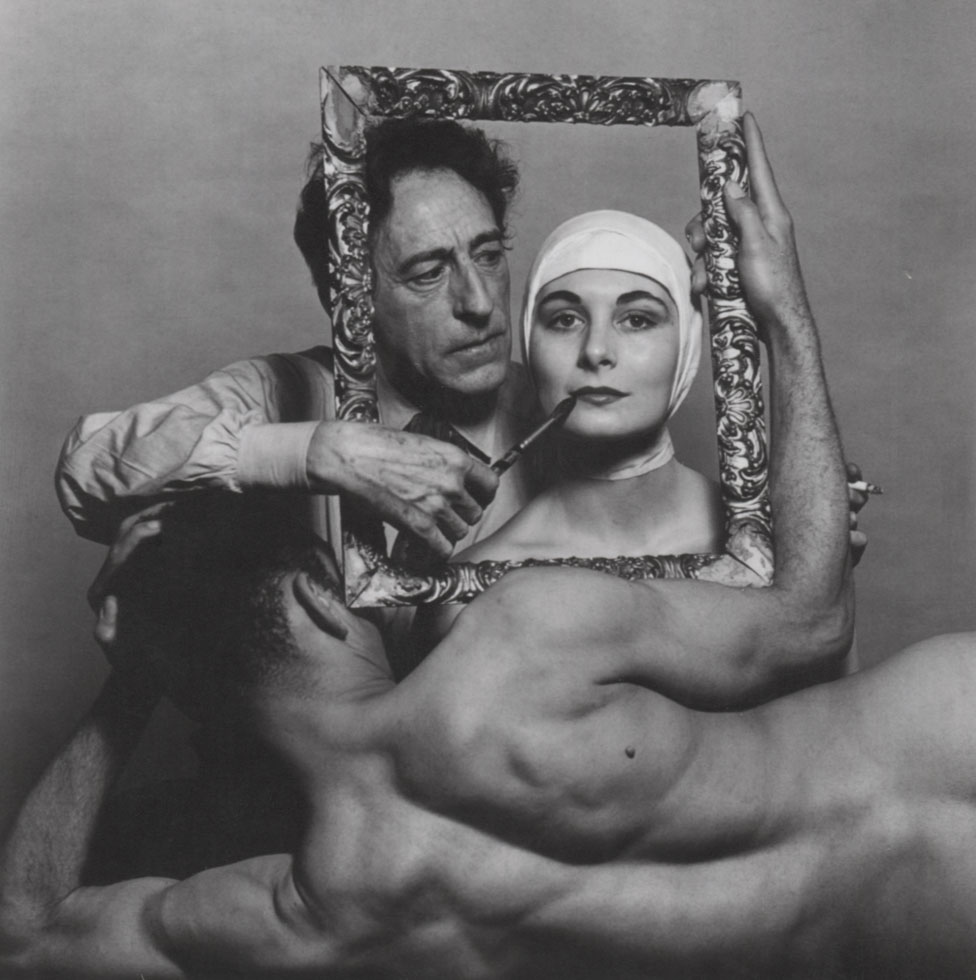 Philippe Halsman (1906-1979) French poet, artist, and filmmaker Jean Cocteau with actress Ricki Soma and dancer Leo Coleman, New York City, 1949