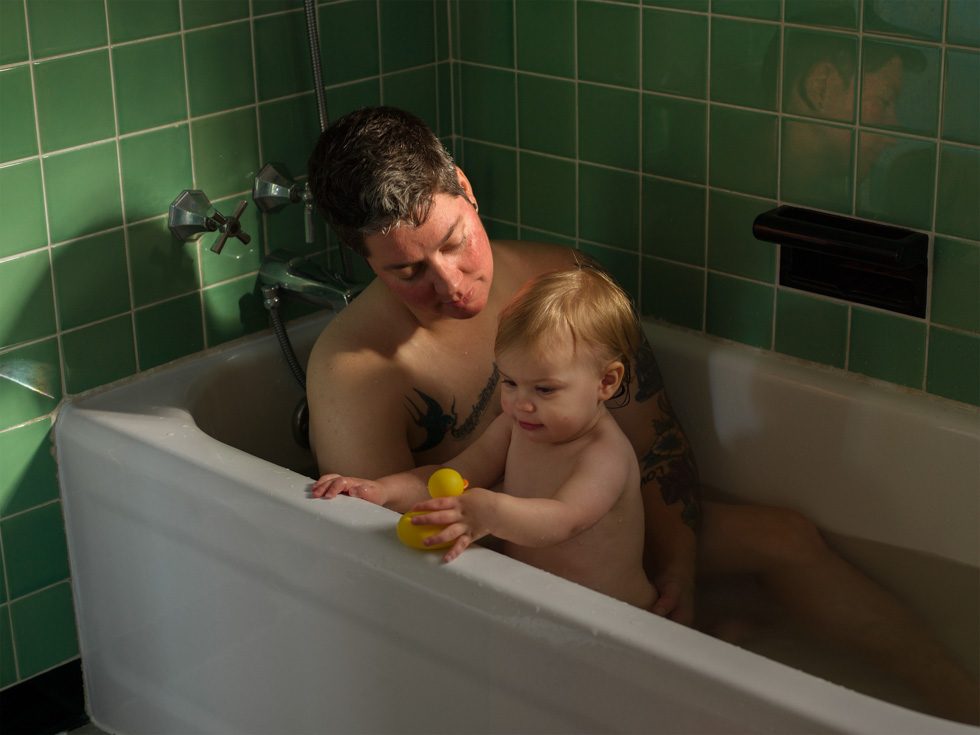 Jess T. Dugan, Self-portrait with Elinor in the bath (18 months), 2019