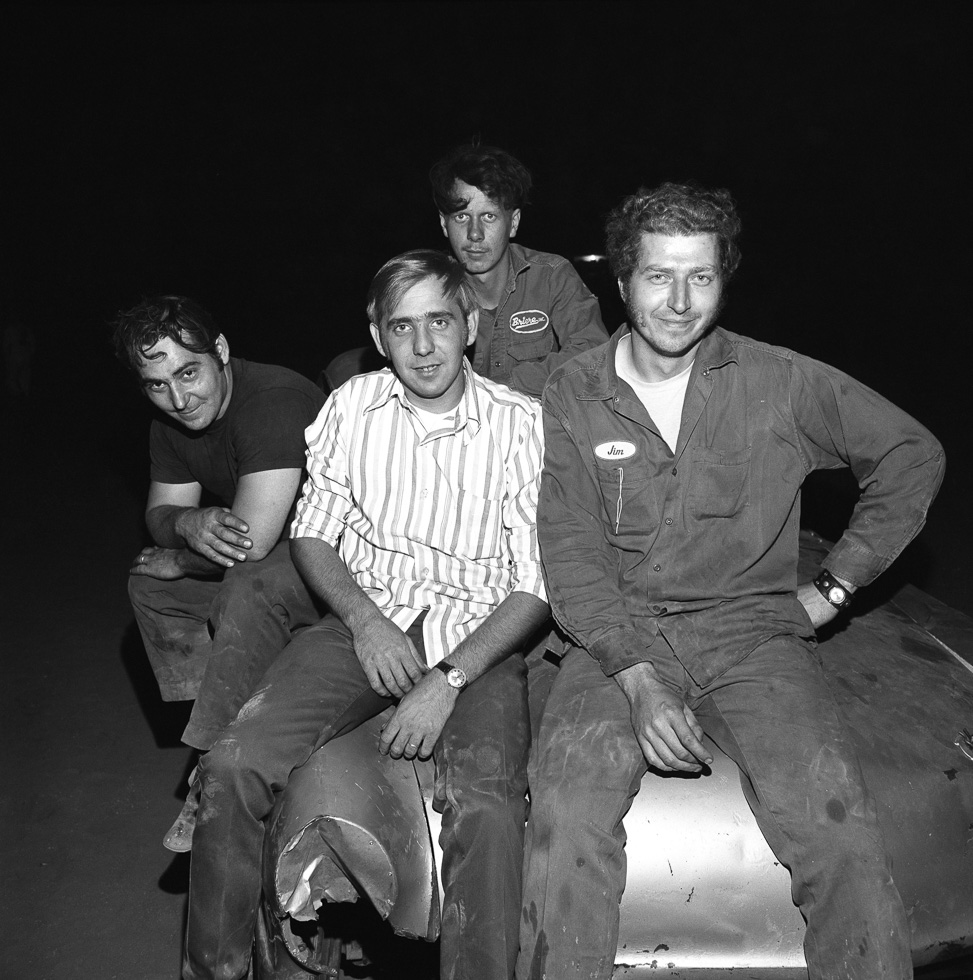 A black and white photograph taken by Henry Horenstein in 1972 at the Thomson Speedway in Thomson, Connecticut in 1972.