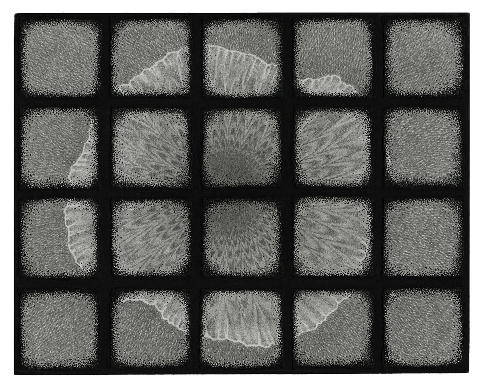 A abstract drawing in graphite by Adam Liam Rose from the artist's series entitled Stages of Fallout.