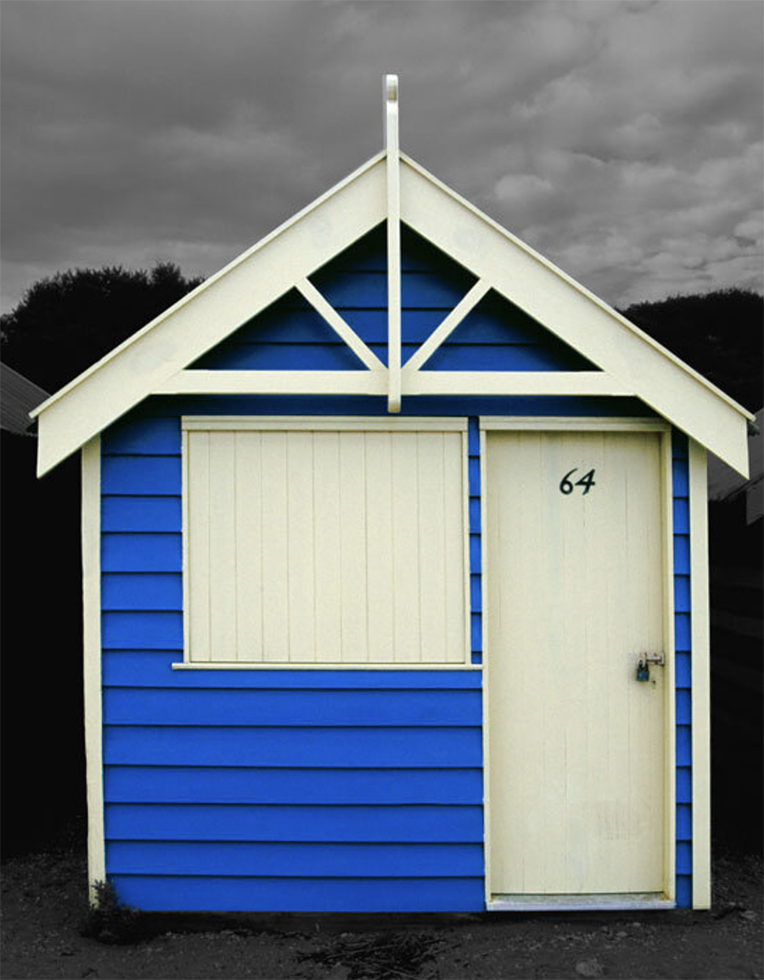 This is a photograph by Judy Gelles of an Australian Beach Box that is blue and white.