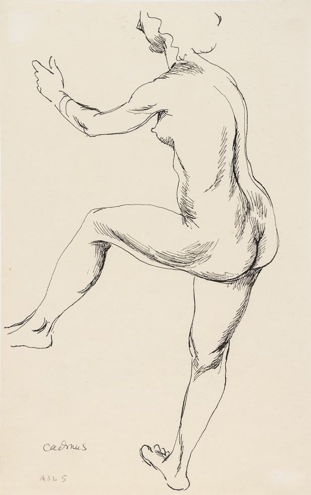 This is a drawing in ink on paper by Paul Cadmus of a standing nude woman.