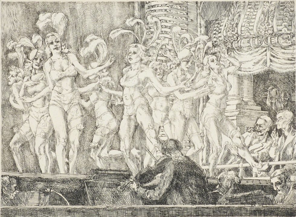 This is an engraving by Reginald Marsh entitled Minsky's New Gotham Chorus.