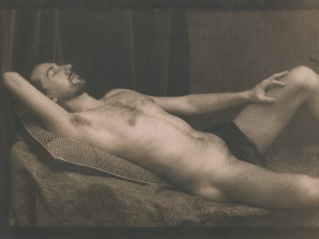 This is a black and white photograph by Curtice Taylor of a nude man titled "Jacque."