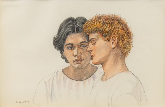 A drawing of a red haired boy and a black haired boy