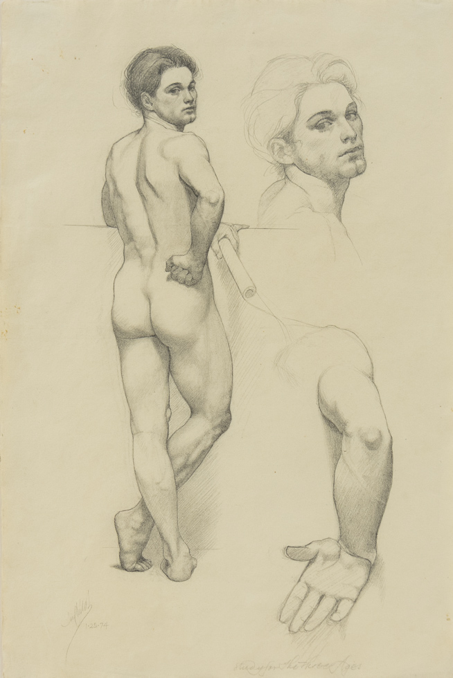 This is a drawing of a male nude with hand on hip