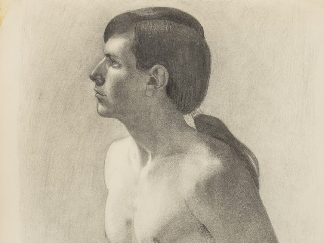 This is a drawing of a man with a ponytail.