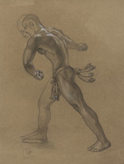 This is a drawing of a nude man wearing a belt.