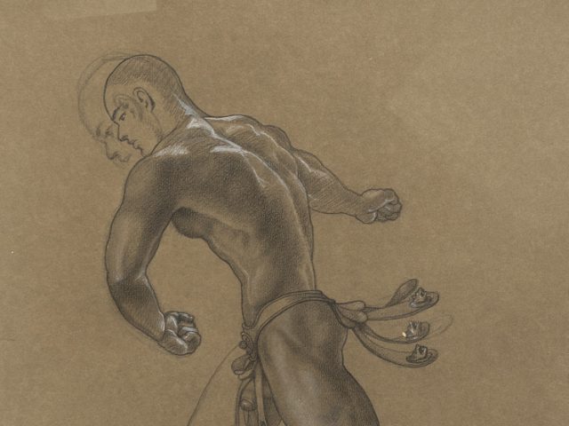 This is a drawing of a nude man wearing a belt.