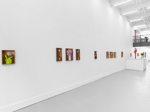 This is a photograph of Daniel Handal's exhibition "Engaños" on view at CLAMP.