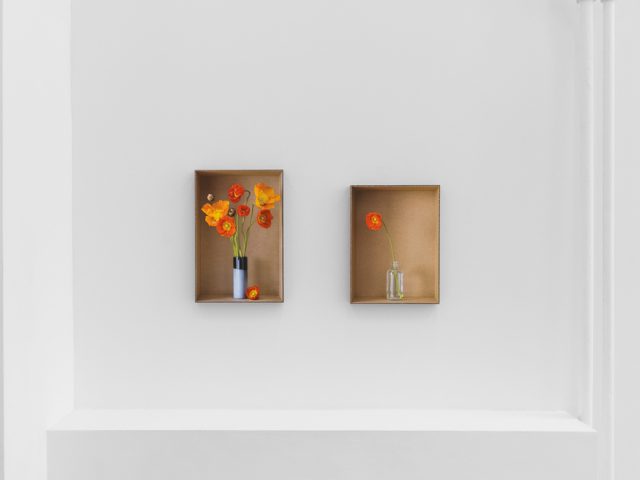 This is a photograph of Daniel Handal's exhibition "Engaños" on view at CLAMP.