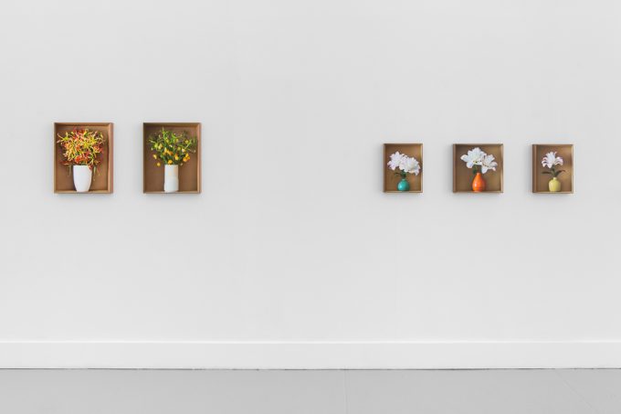 This is a photograph of Daniel Handal's exhibition "Engaños" on view at CLAMP.
