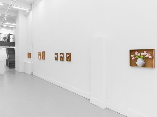 This is a photograph of Daniel Handal's exhibition "Engaños" on view at CLAMP.