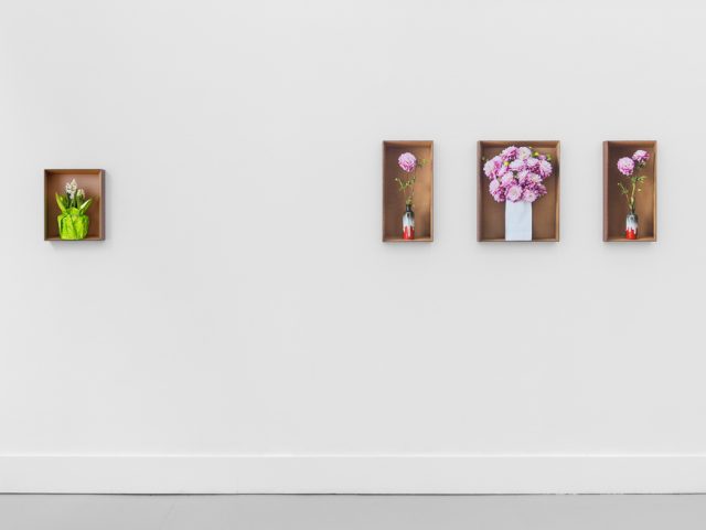 This is a photograph of Daniel Handal's exhibition "Engaños" on view at CLAMP.