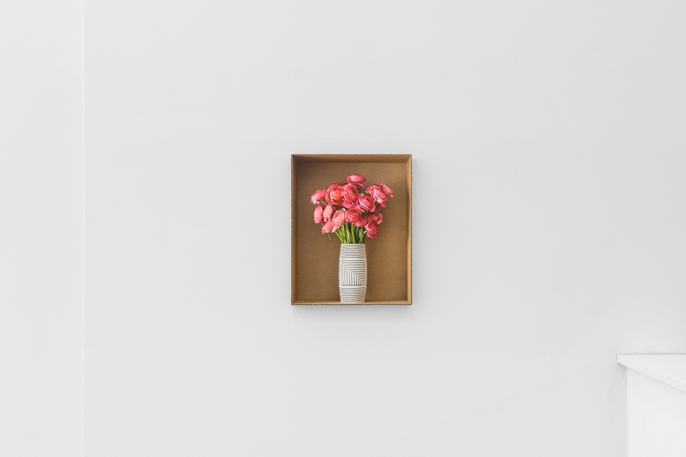 This is a photograph of Daniel Handal's exhibition "Engaños" on view at CLAMP.