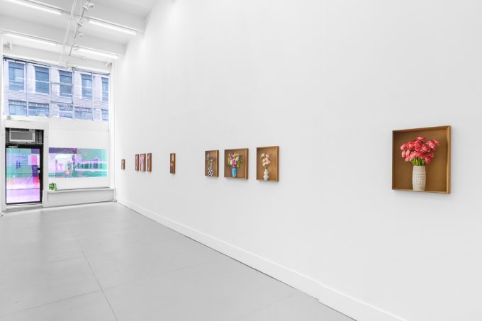 This is a photograph of Daniel Handal's exhibition "Engaños" on view at CLAMP.