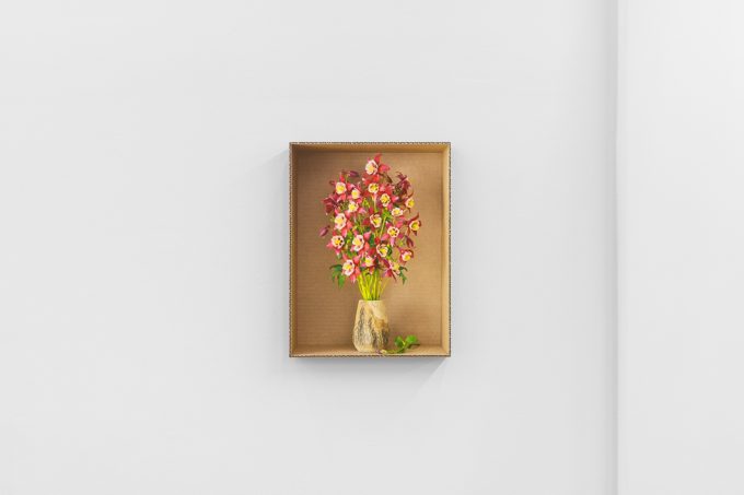 This is a photograph of Daniel Handal's exhibition "Engaños" on view at CLAMP.