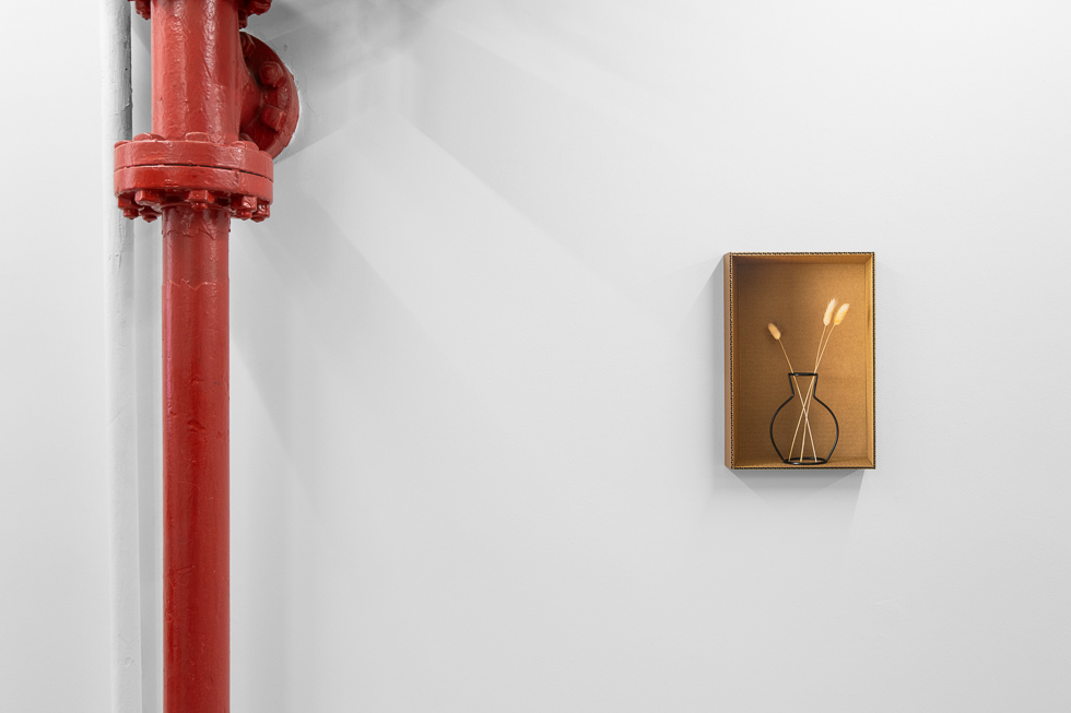This is a photograph of Daniel Handal's exhibition "Engaños" on view at CLAMP.