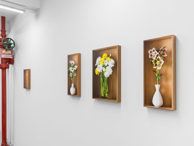 This is a photograph of Daniel Handal's exhibition "Engaños" on view at CLAMP.