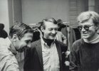 Robert Rauschenberg, Roy Lichtenstein, and Andy Warhol at a Party at Robert Rauschenberg’s Studio in NYC