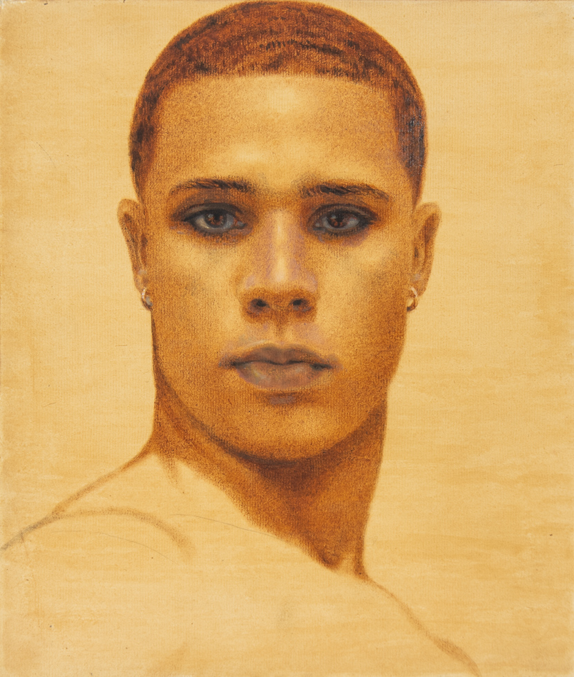 This is is an oil painting of a shirtless man.