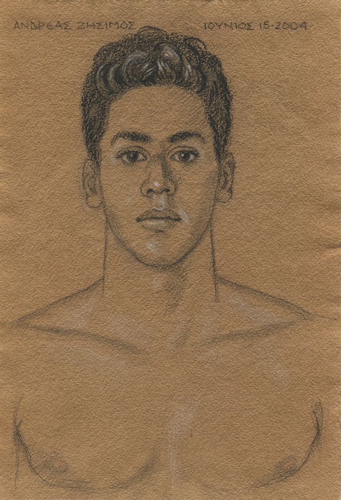 This is a work on paper depicting a shirtless olympic athlete.