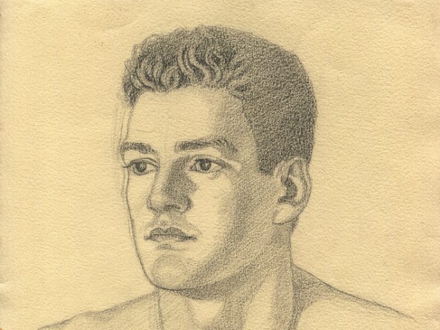 This is a work on paper depicting a shirtless olympic athlete.