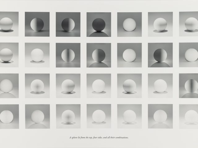 This is a black and white series of photographs depicting a sphere in a variety of lighting scenarios.