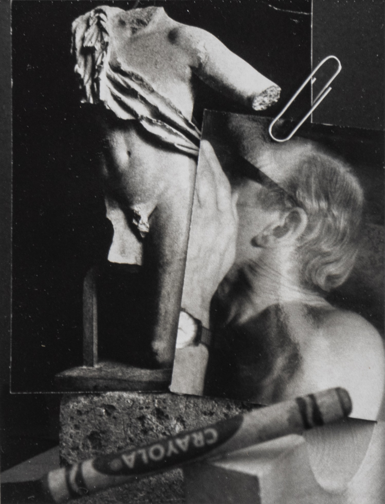 This is a black and white collage with a paperclip and man's head.