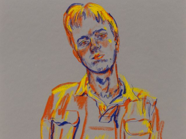This is a colorful drawing of a young man.