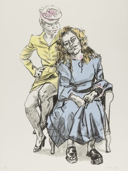 Click for sizes / editions / prices. Paula Rego's Mother and Daughter depicts a tense scene: a stern mother in yellow and a melancholic daughter in blue, bound by silent emotion.