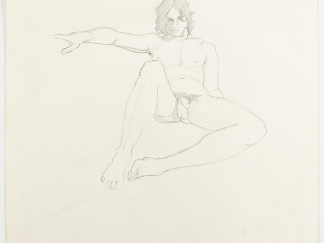 A pencil drawing on a nude man.