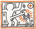A large figure extends its arm toward two smaller figures in a struggle, with motion lines and a red cross inside a circle in the upper right corner.