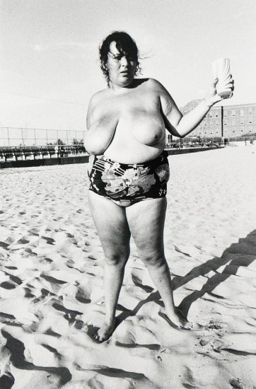 Gottfried_Topless Large Woman on Beach Holding Can-1200