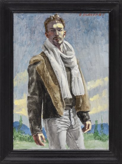 Painting of Nude Male in Jacket with Mustache