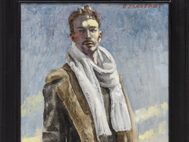Painting of Nude Male in Jacket with Mustache